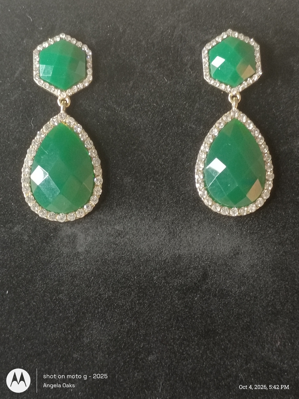 Faceted Green Teardrop Crystal Drop Earrings with Clear Halo